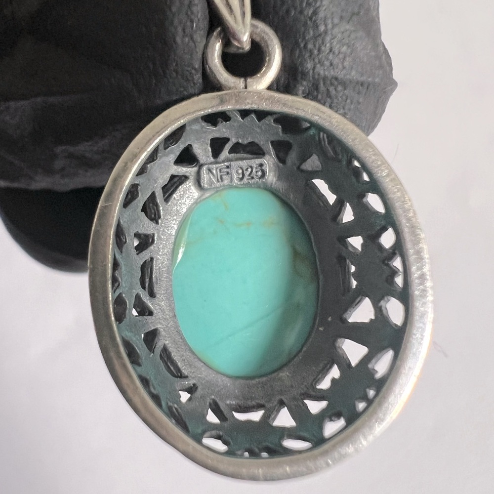 Sterling Silver 925 Turquoise Openwork Puff Pendant - Picture 5 of 5